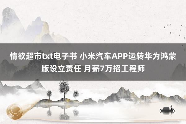 情欲超市txt电子书 小米汽车APP运转华为鸿蒙版设立责任 月薪7万招工程师